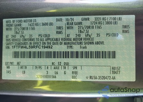 2024 Ford F-150 Tremor z USA, uszkodzony, nr VIN 1FTFW4L59RFC19492